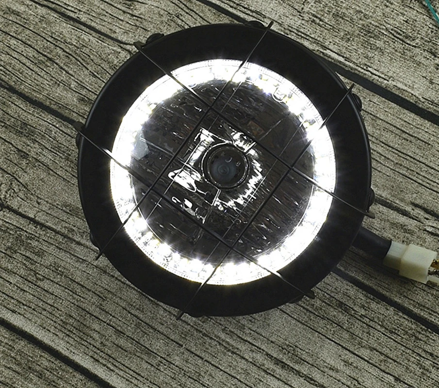 

6.9'' Cafe Racer custom headlight tracker Grille headlamp motorcycle front light LED Daytime Running Light