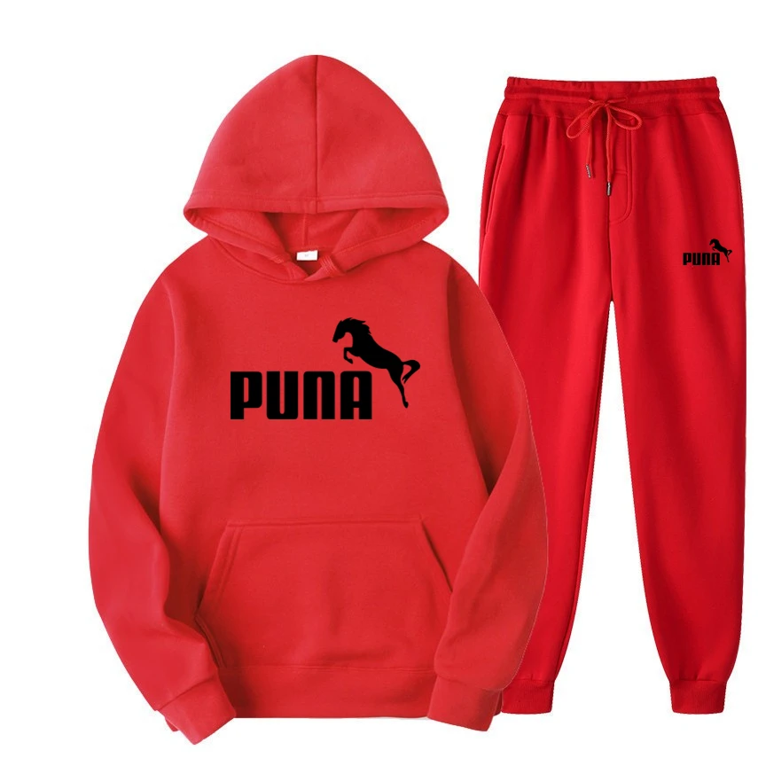 Spring Fleece Hoodies Two Piece Sets Puna Horse Tracksuit Men and Women Oversized Pullovers Sweatshirts + Long Pants Sports Suit