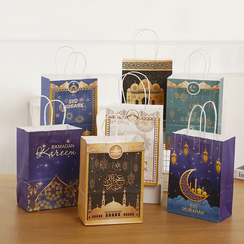 

5/10pcs Eid Mubarak Kraft Paper Gift Bags Muslim Islamic Festival Party Cookie Candy Packaging Box Ramadan Kareem Favors Supplie