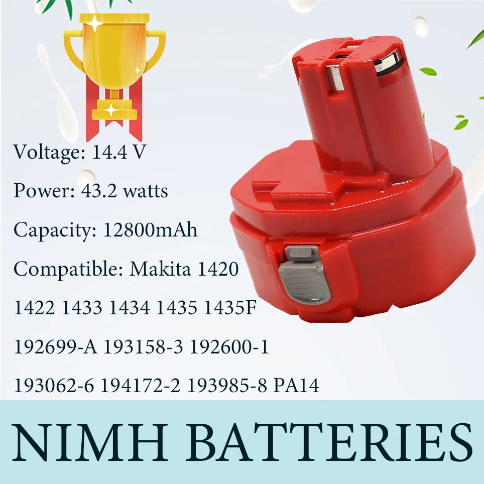 

1420 14.4 V 12800 mAh NIMH extended battery for makita 1433 1434 1435 1435 °F 192699-a 193158 – 3 194172-2 193985-8