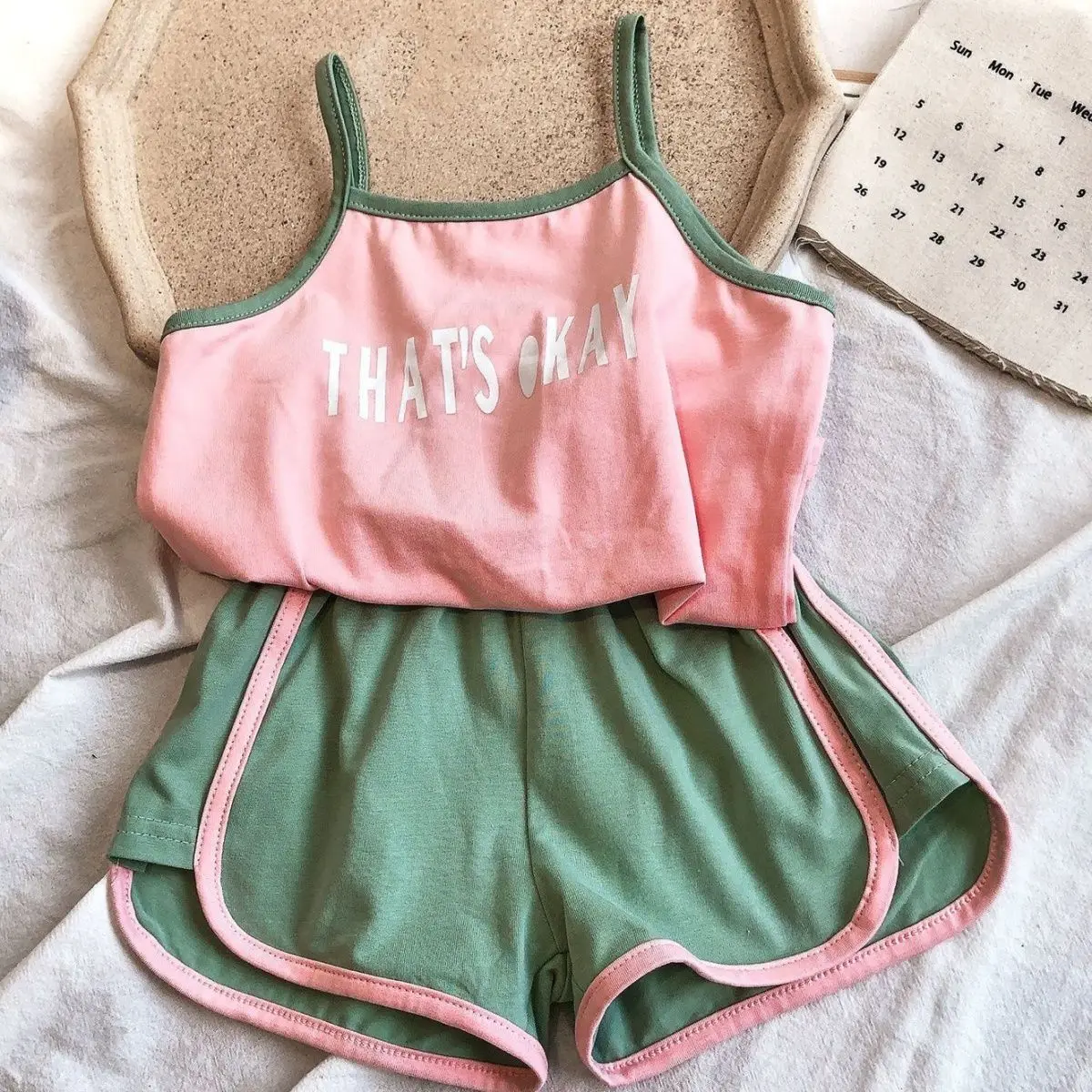 

1-7y Summer clothing for girls Suspender Top+shorts Pants korean style suits letters toddler girl clothes Camisole sets