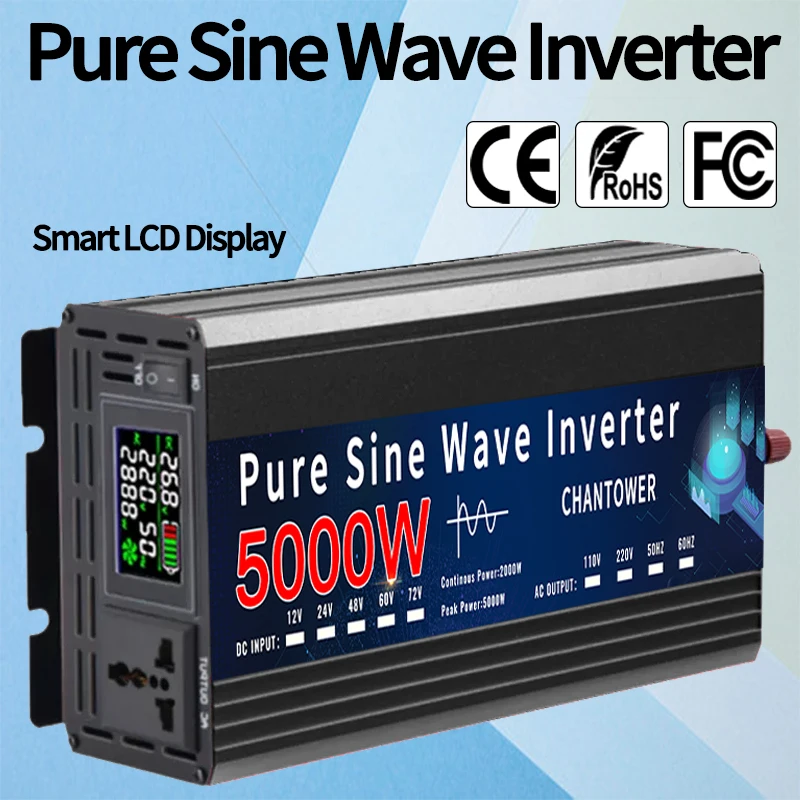 

Pure Sine Wave Inverter DC 12v/24v To AC 110v/220v 2000W 3000W 4000W 5000W Portable Power Voltage Converter Car Solar Inverter