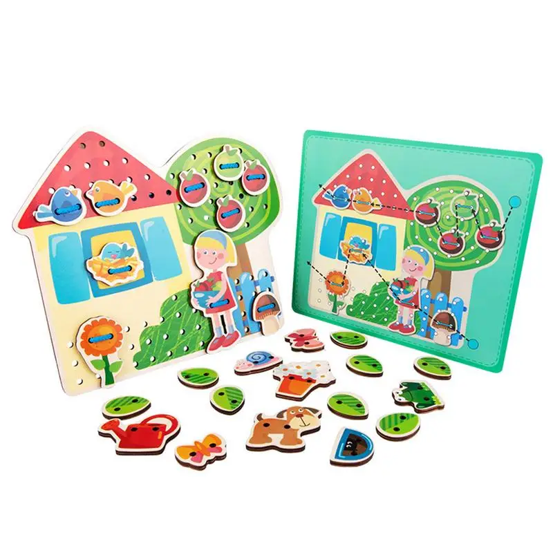 

Lacing Cards Wooden Garden Threading Cards Educational STEM Toy Imagination Development Montessori Fine Motor Skills For Boys