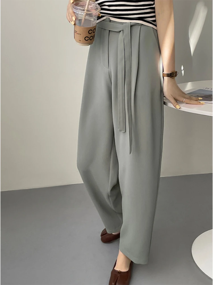 

Strap Solid Color Draped Suit Pants Spring/Summer High Waisted Women's Wide Leg Pants