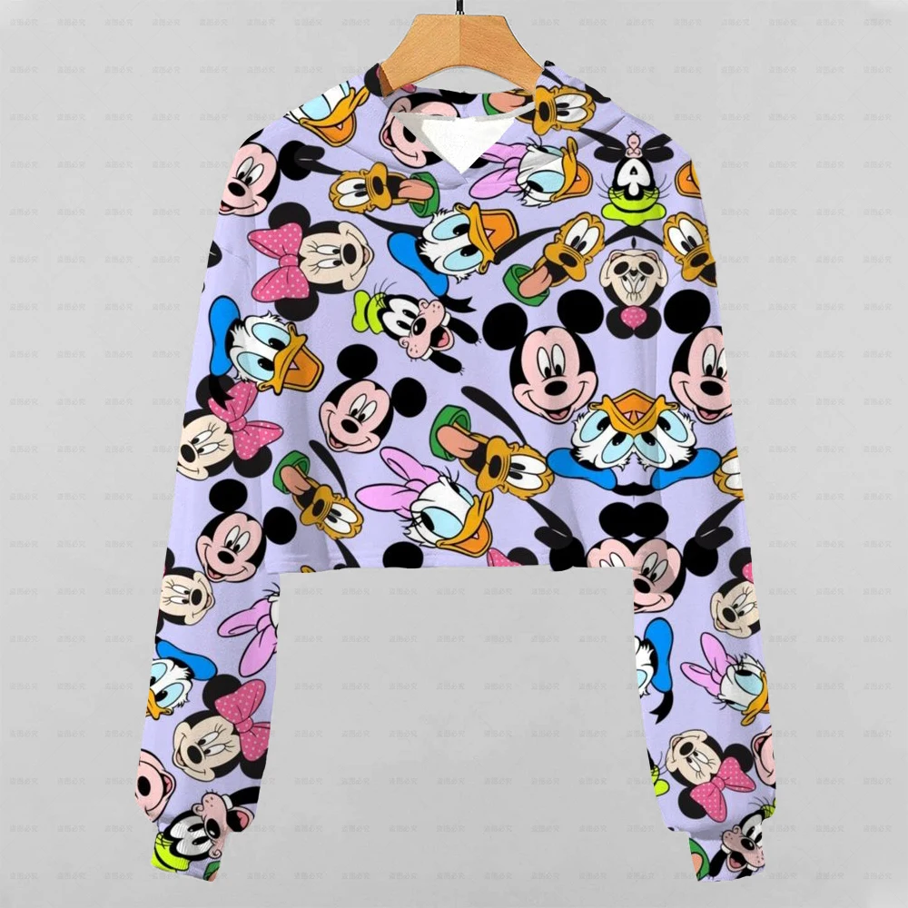 

Disney Mickey Minnie Cropped Hoodies Women Girl Patchwork Long Sleeve Casual Crop Jumper Pullover Tops Sudadera Mujer Толстовка