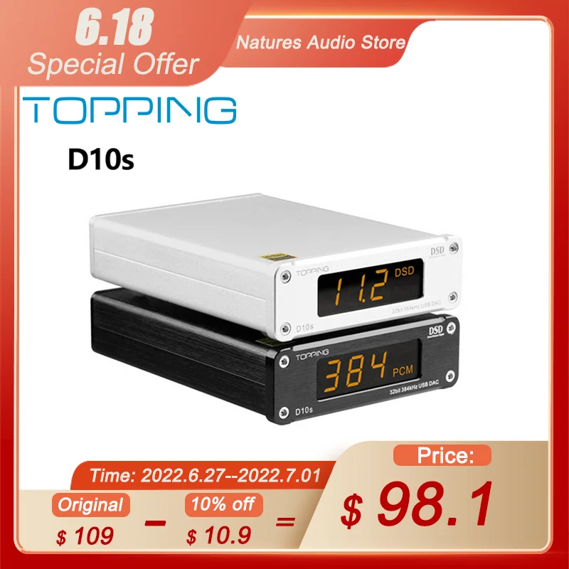 

TOPPING D10s MINI Digital USB DAC XMOS XU208 ES9038Q2M PCM384KHz DSD256 Audio HIFI Decoder