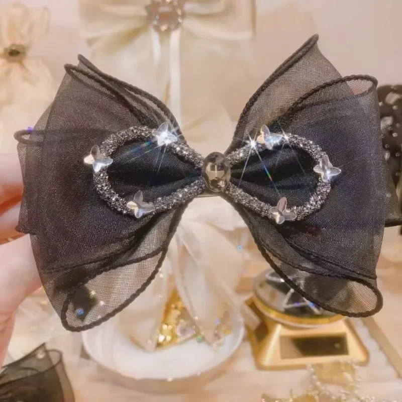 Элегантные сетчатые заколки для волос с бантом женщин резинка кристаллами