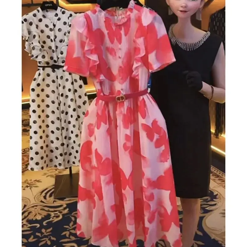 Женское плиссированное платье с коротким рукавом длинное винтажное