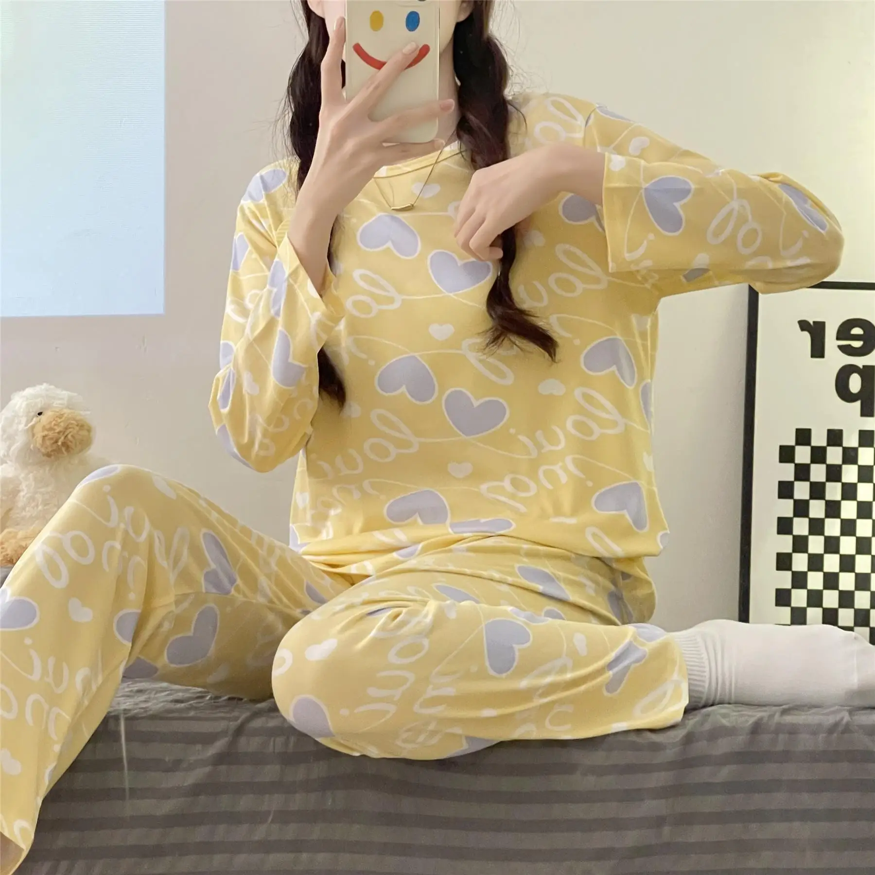 Wholesale Pajamas Sets Spring Carton women Long Sleeve Sleepwear Suit Autumn Cute Big Girls Homewear Gift for female Sleepwear