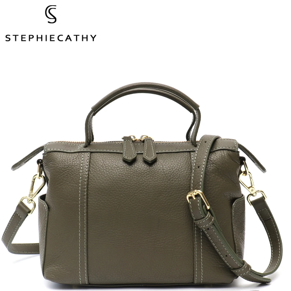 

SC Women Fashion Design 100% Genuine Leather Top-handle Bag Multi Pockets Boston Pillow Shoulder Handbags Female Crossbody Purse