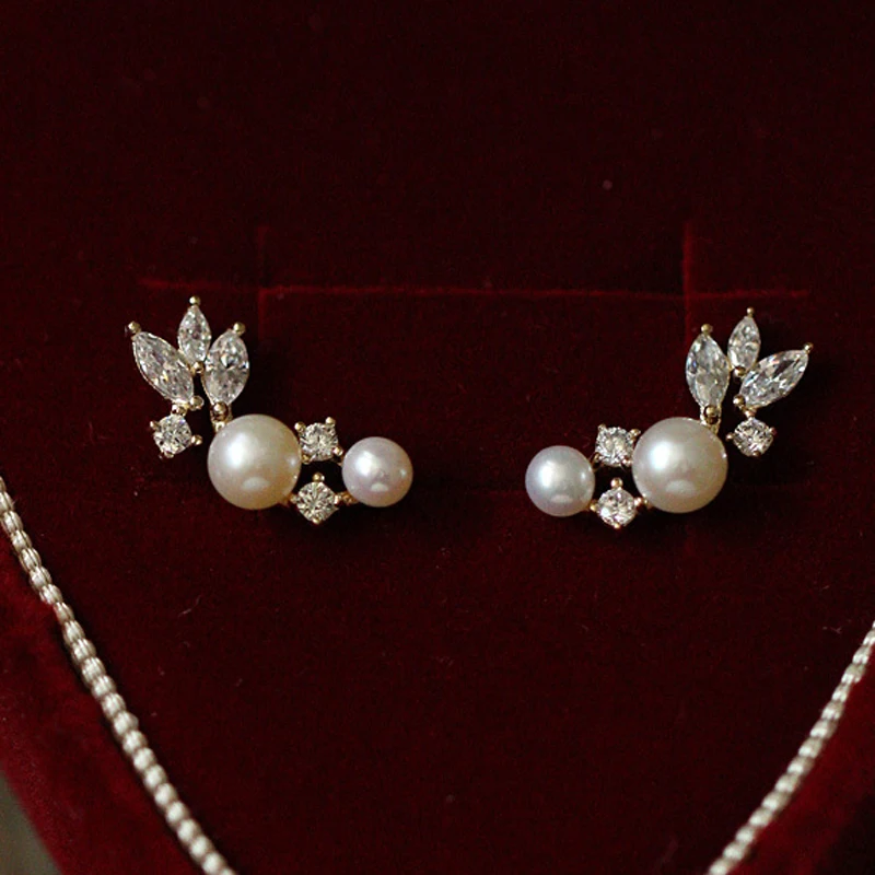 

Real S925 sterling silver earrings for women pearl earring fine jewelry fashion small stud earring women jewelry zircon earrings