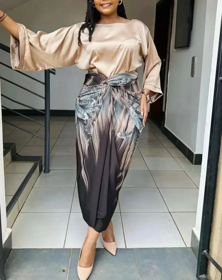 2024 весенний леопардовый женский костюм с расклешенными рукавами топ бандажная