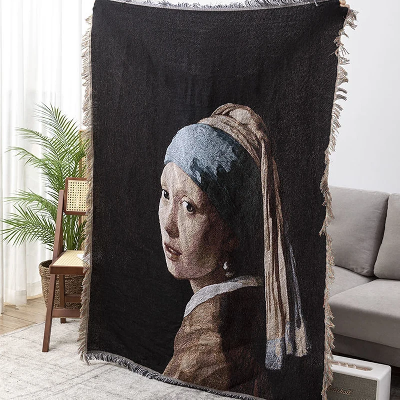 World Famous Blanket Oil Painting Johannes Vermeer Girl With A Pearl Earring The Milkmaid Oil Painting Sofa Blankets Sofa Cover