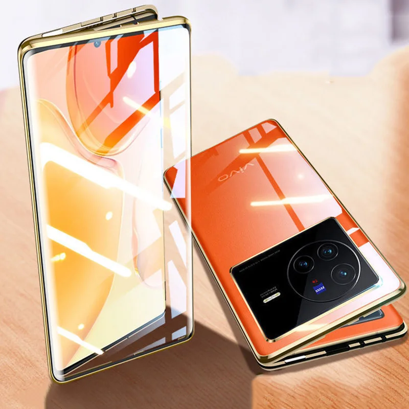 Kup For Vivo X80 Pro Mobile Phone Case Double-sided Glass Magnetic Suction All-inclusive Anti-fall Protective Cover Transparent