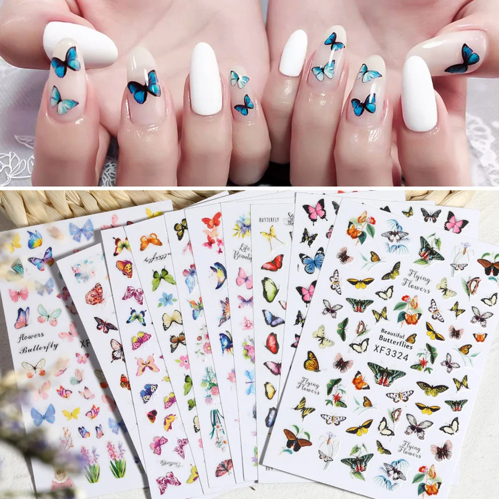 

Новинка 2022New Trend французский корейский Маникюр синяя бабочка 1 шт. Смешанные 3D винтажные наклейки для ногтей украшения для ногтей художестве...