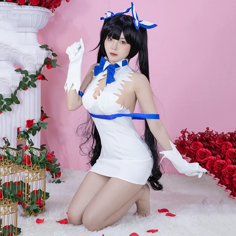 

Парик для косплея аниме Hestia L-email, неправильно попробовать встретить девочек в подземелье, сексуальное платье, длинный парик, полный комплек...