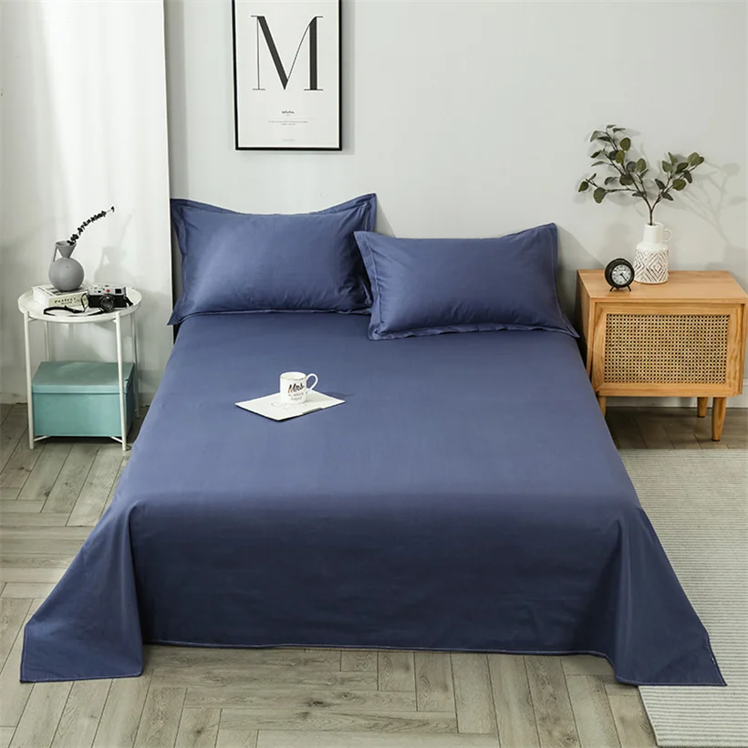 

100% Pure Cotton Solid Color Bedding Sheets Flat Sheet Comfortable Soft Queen King Size Bedsheet Linens (Pillowcase Need Order)