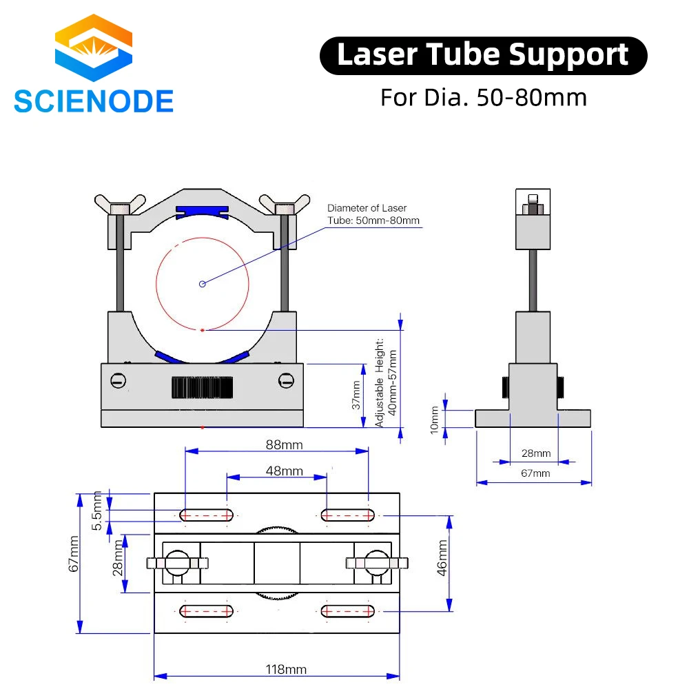 Держатель для лазерной трубки Scienode Co2 с креплением гибкий пластиковый диаметр 50-80