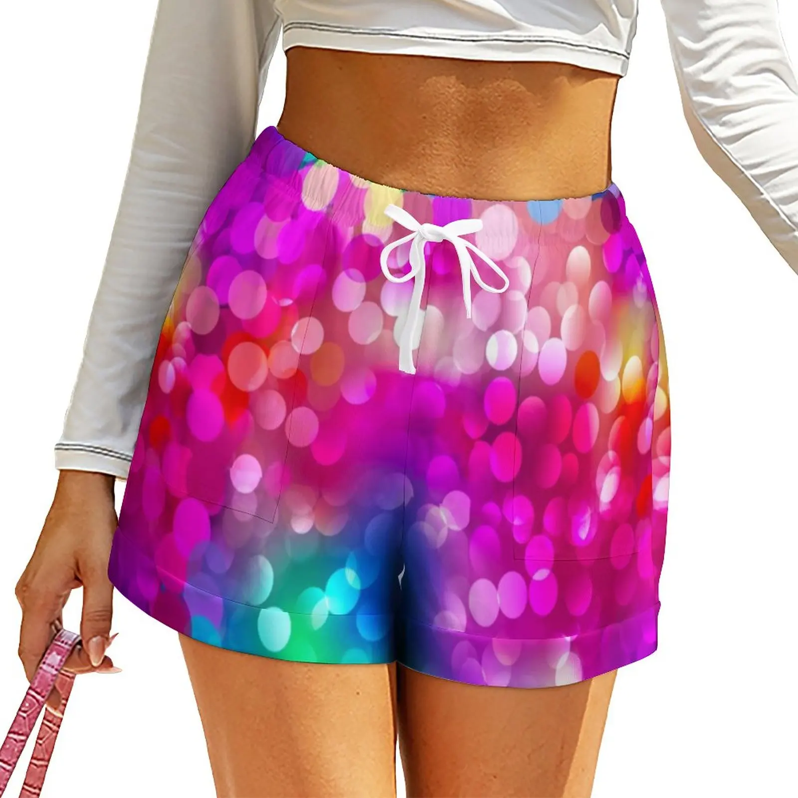 

Rink Disco Ball Shorts Abstract Design Trendy Shorts Spring Y2k Print Short Pants With Pockets Fashion Bottoms Big Size 2XL 3XL
