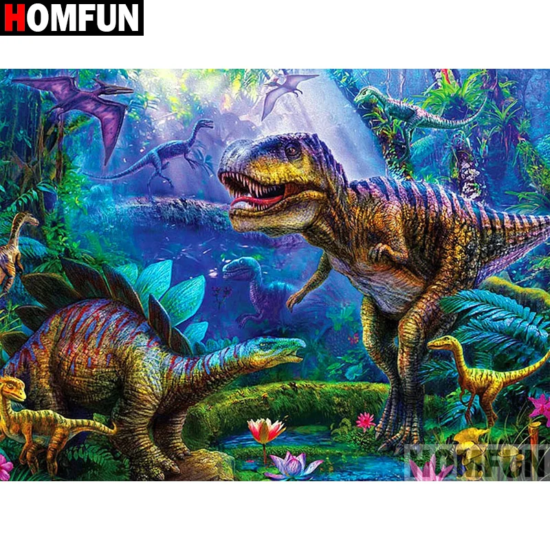 

Алмазная 5D Вышивка HOMFUN «сделай сам», картина с Полноразмерным изображением динозавра, квадратная/круглая Стразы, декоративное искусство