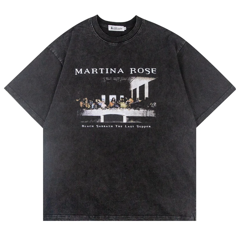 

Men Hip Hop Oversized T Shirts The Last Supper Letter Print Vintage Short Sleeve Tops Harajuku Casual Cotton Streetwear T Shirts