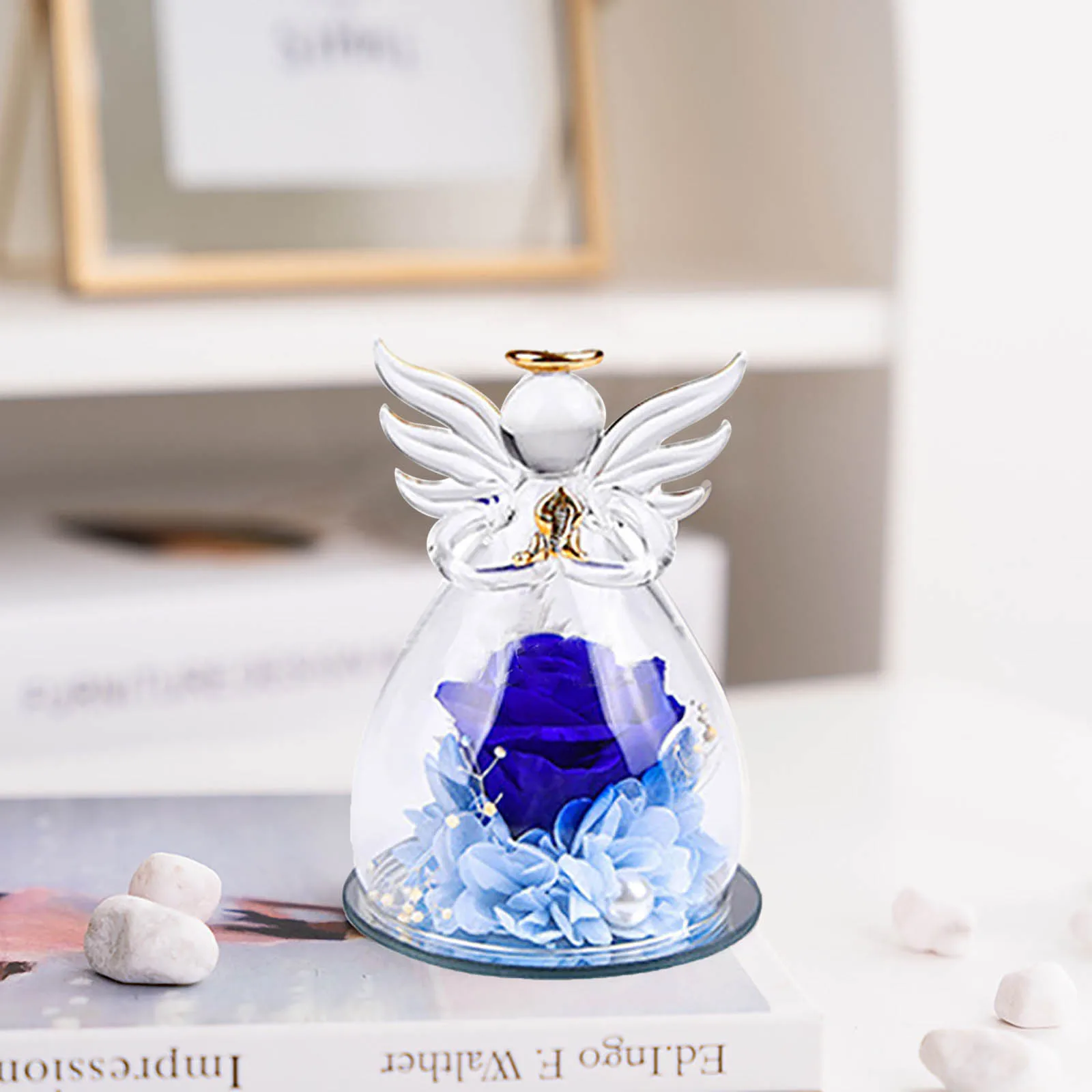 

Ангел вечные цветы высушенные цветы стеклянная крышка подарок на день матери День Святого Валентина роза Подарочная коробка Готовая