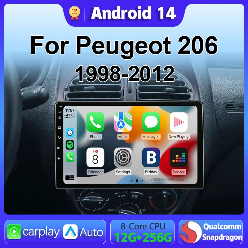 Android 14 Carplay Автомобильный радиоприемник Мультимедиа для Peugeot 206 206CC SW 1998-2012
