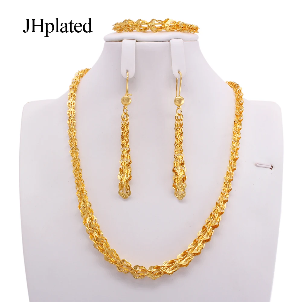 Ethiopian Africa bride chain Jewelry sets for Women Wedding party gold plated necklace earrings bracelet jewelry set Accessories