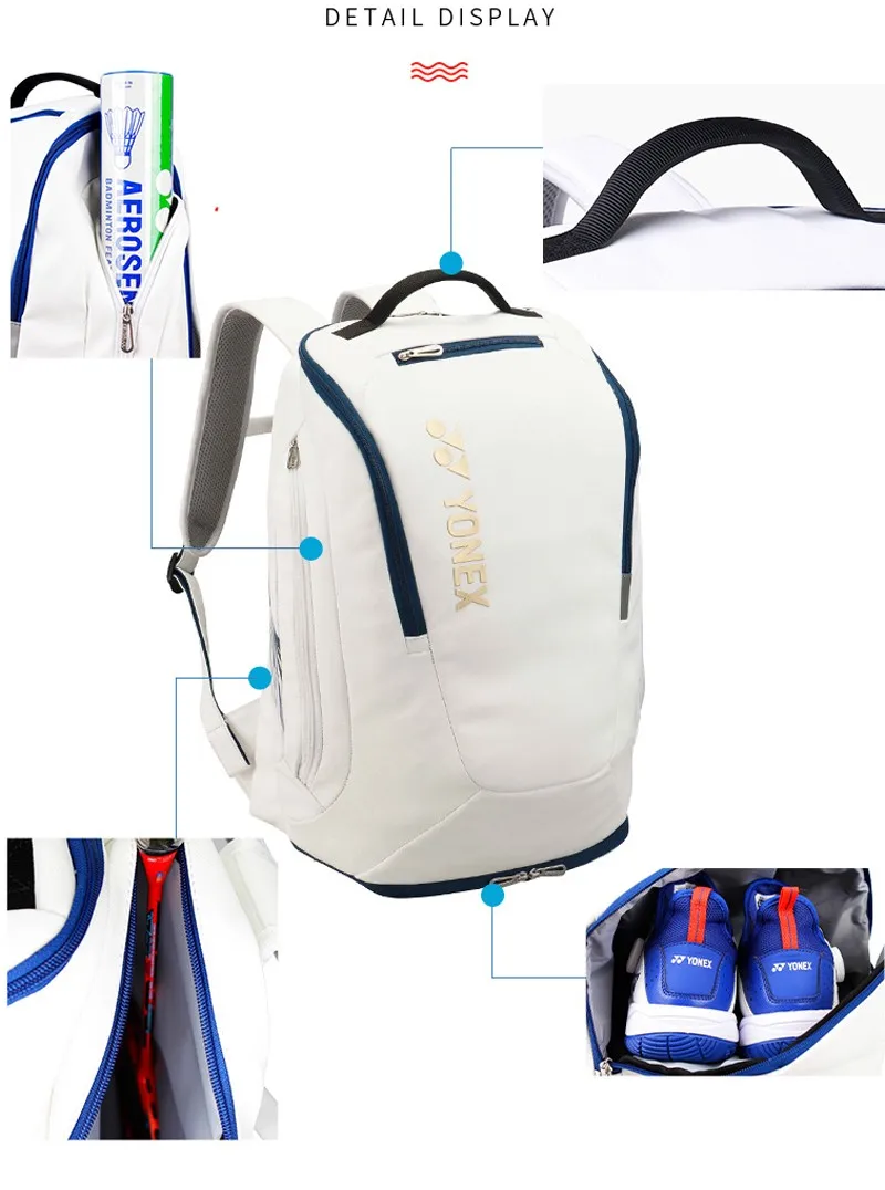 YONEX Artificial Leather Racquet Bag Soft Badminton Backpack For Women Men Match Training Waterproof Tennis Racket Carrying Bag