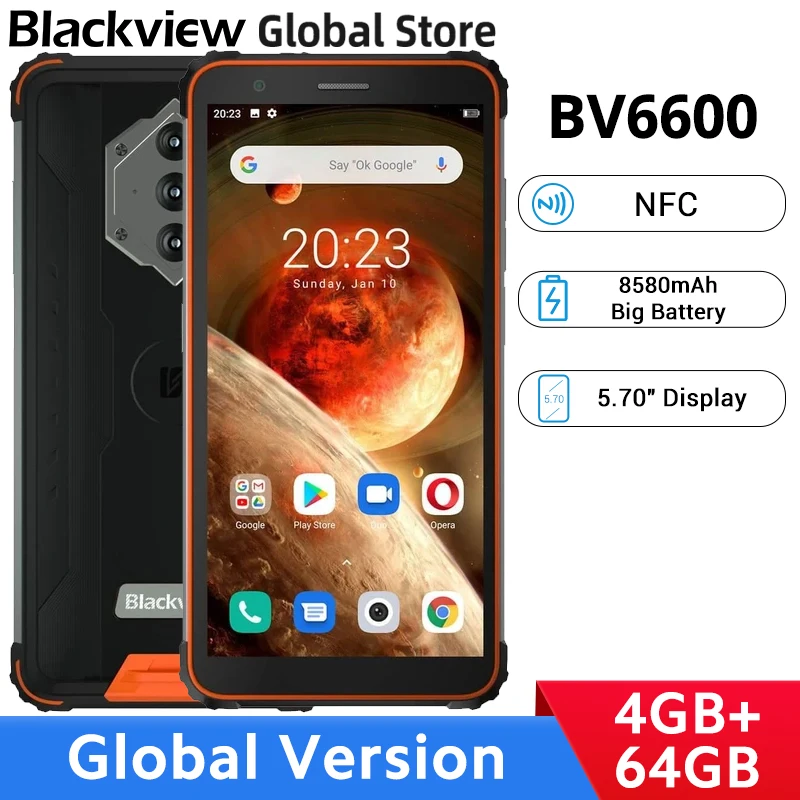 

Blackview BV6600 4GB RAM 64GB ROM Smartphone 8580mAh Battery Helio A25 Octa Core NFC 16MP Camera 5.7" Display IP68 Waterproof