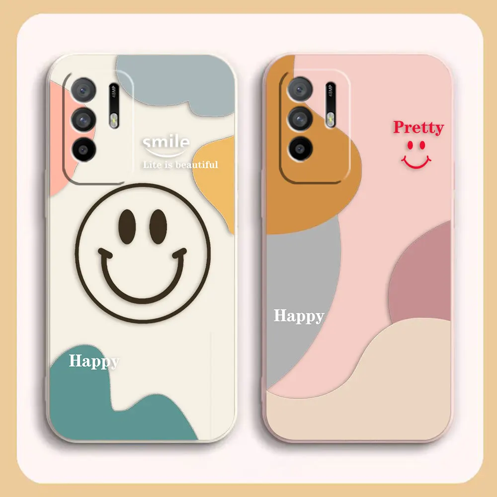 

Case For OPPO A52 A54 A55 A57 A59 A93 A83 A92S A93S 4G 5G A16 Colour Simple Liquid Silicone Case Happy Pretty Smiling Face
