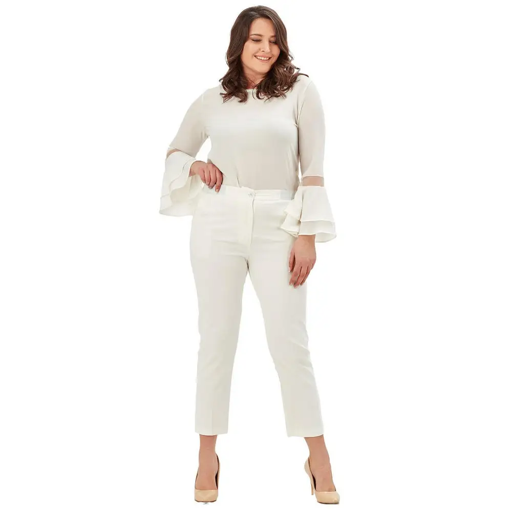 Fierte Women Plus Size Pants Nvr2151 Fabric Normal Elastic Waist Tight Trotting Wrist-Length Zipper Closure Button Spring Summer Thin