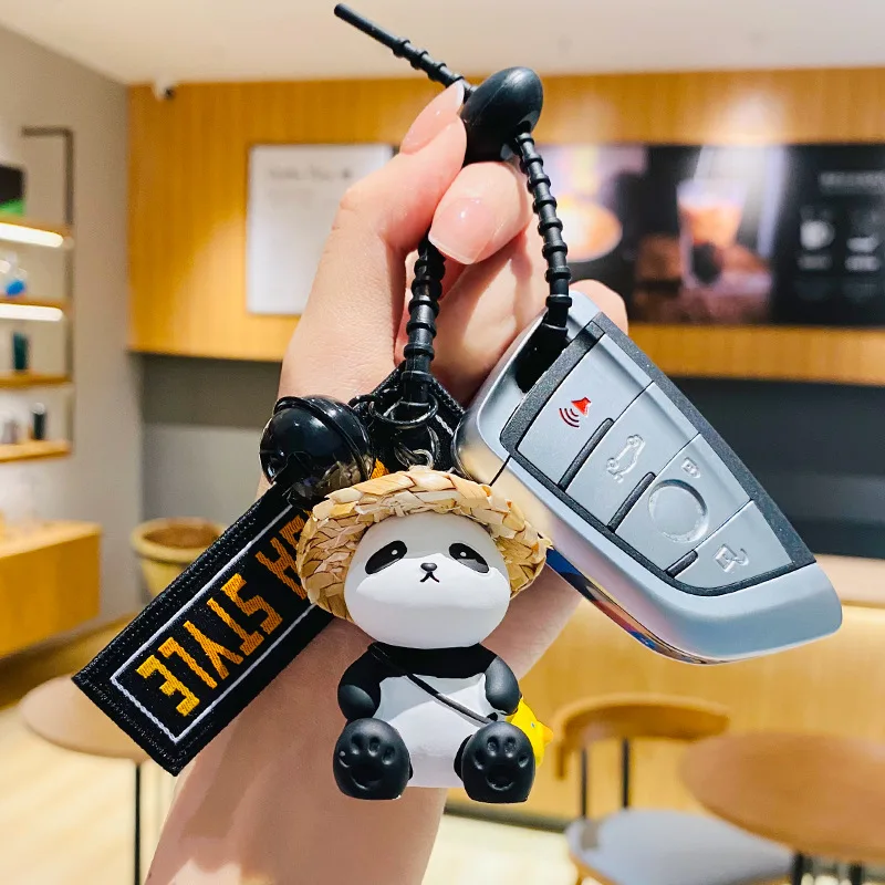 

Straw Hat Little Buddy Panda Series Keychain Bell Pendant Creative Cartoon Gift