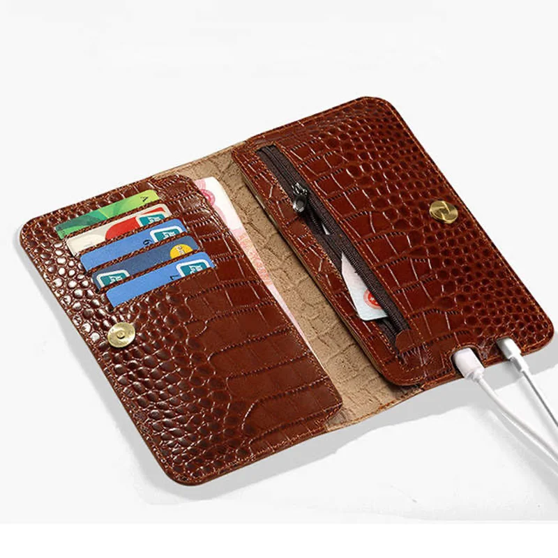 

Genuine Leather multifunctional crocodile pattern 4.0~6.5 size universal mobile wallet FHX-CB For iPhone Samsung Huawei Xiaomi