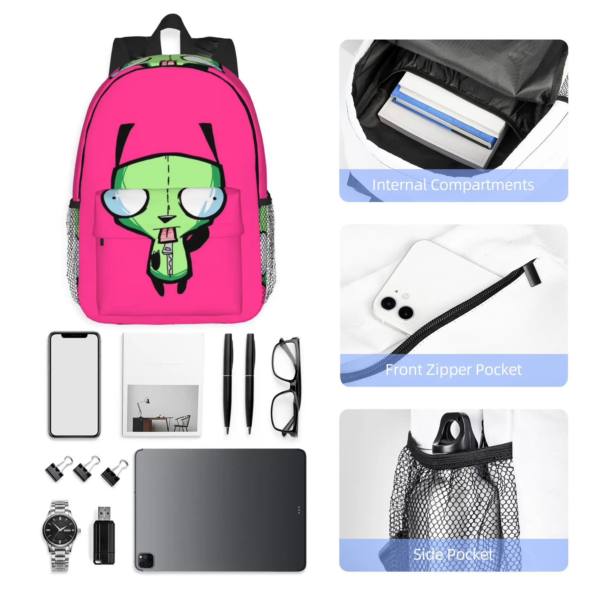 Фото Рюкзак Invader Zim Madness, горячая распродажа, вместительный рюкзак для мальчиков и девочек, сумка через плечо для мужчин и женщин, школьная сумка №3