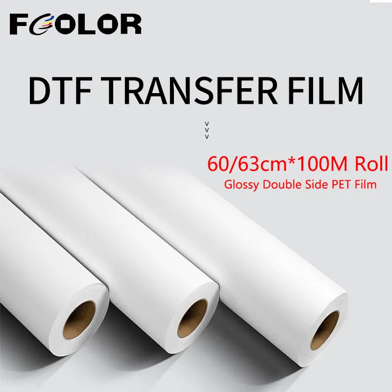 

Fcolor 60cm/63cm*100m Glossy Double Sided DTF PET Film Roll For I3200 XP600 DTF Printer T shirt Printing Heat Transfer PET Film