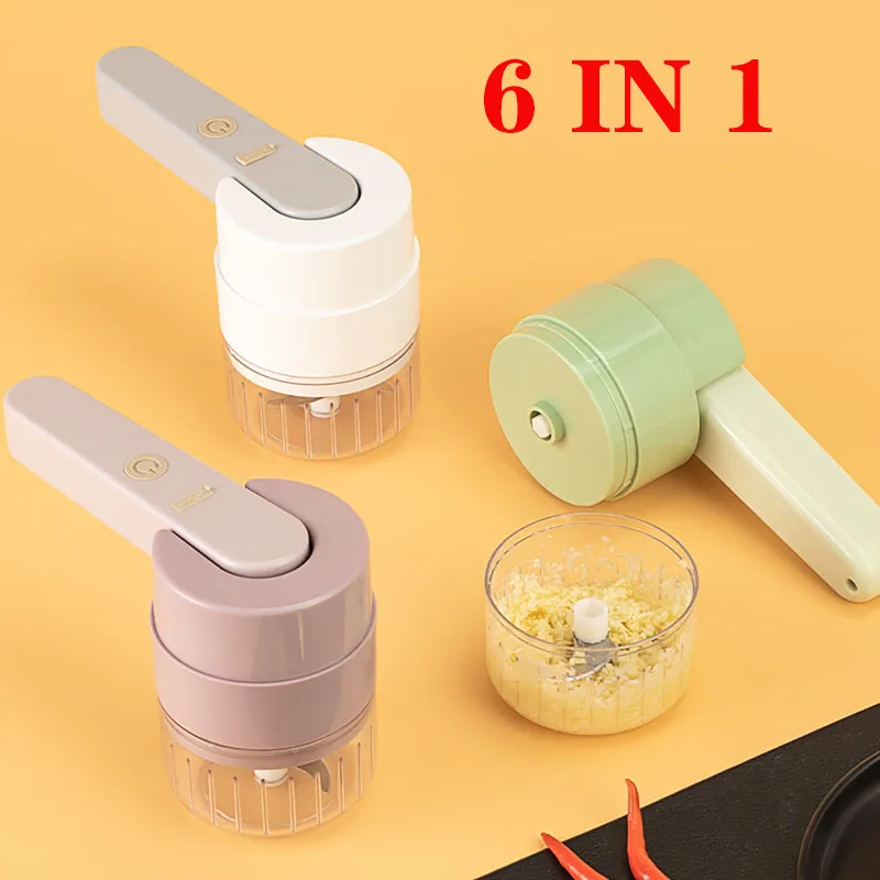 

6 in 1Handheld Electric Vegetable Cutter Set,Wireless Food Processor for Garlic Chili Pepper Onion Ginger Celery Meat