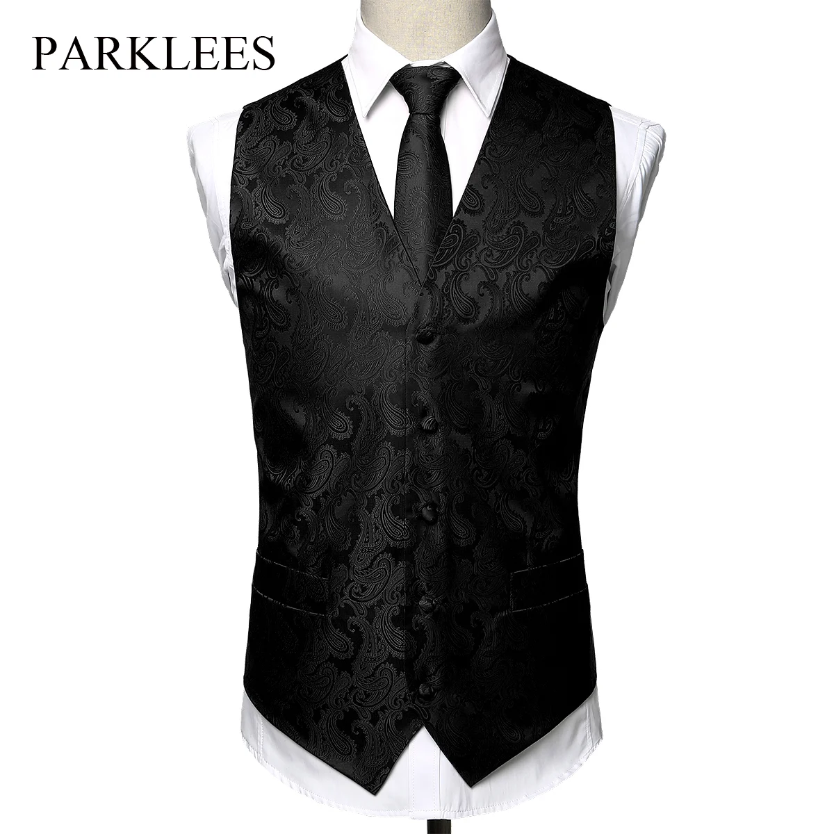 

Parklees/мужской костюм с цветочным принтом пейсли, жилет, 3 предмета, смокинг, жилет без рукавов + галстук + карман, квадратный, деловой, Свадебны...