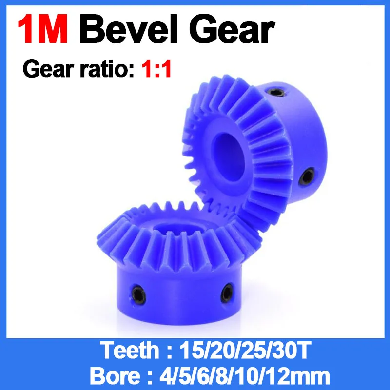 

1Pcs 1M 1:1 Isodiametric Bevel Gear 15/20/25/30 Tooth Bore 4/5/6/8/10/12mm Nylon Material Mechanical Power Transmission Gear