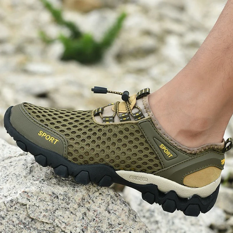 Summer Men's Mesh Hiking Shoes Breathable Anti-Slip Wading Shoes Outdoor Running Sneakers Leisure Walking Footwear