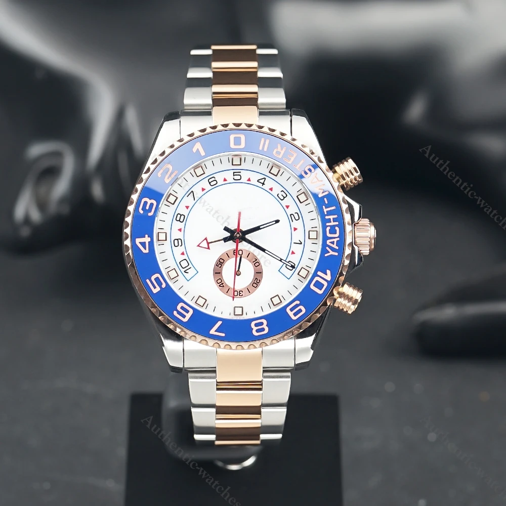 

New 44mm Mens Luxury brand Yacht Wristwatch Master Automatic Mechanical Movement Sapphire Blue Ceramic Bezel