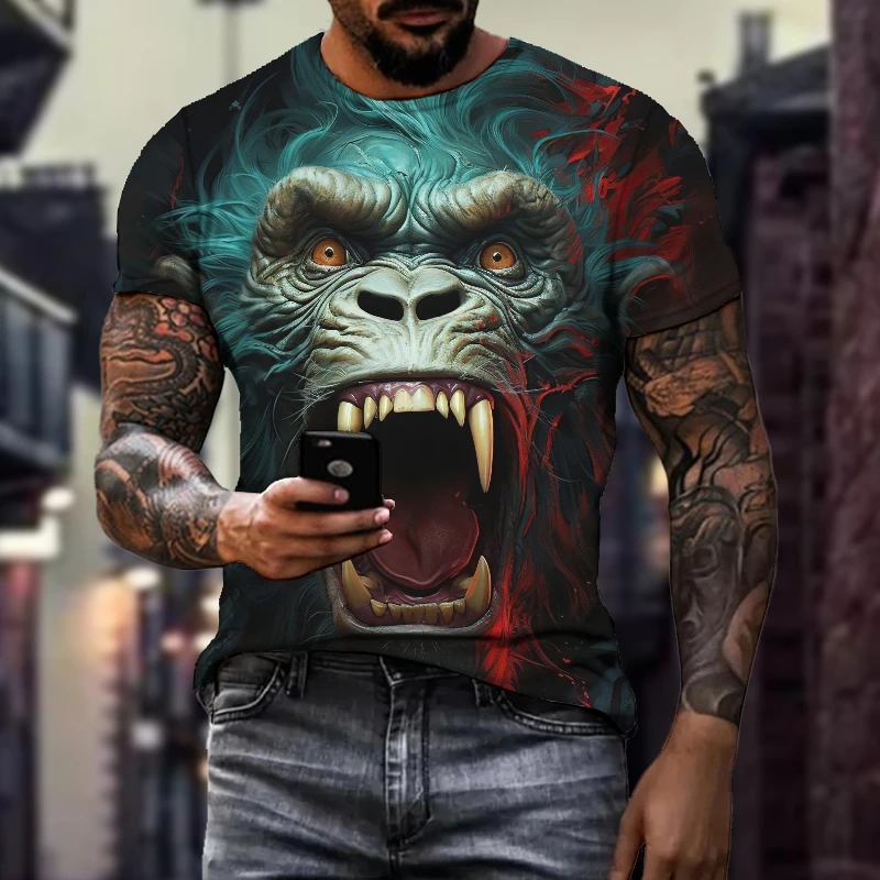 New Fashion Parody Gorilla Fun Monkey 3D Printed T-shirt Men's and Women's Summer Casual Short Sleeved Animal Shirt Top