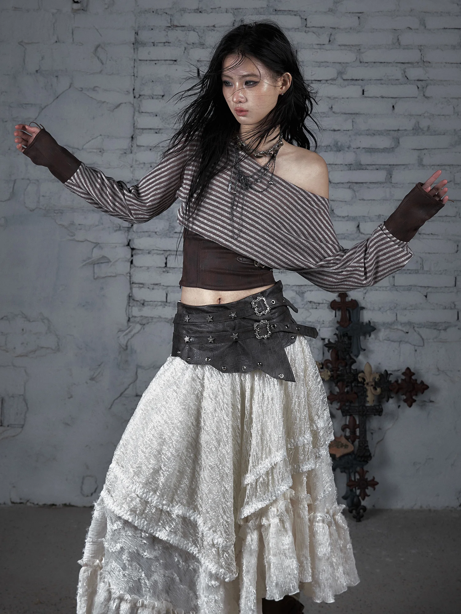 NO ROMANCE оригинальный дизайн винтажный панк-петчворк полосатый пояс с разрезом на