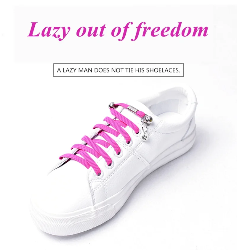 1 Pair No Tie Shoelaces Leisure Sneakers Flat Shoelace One Hand Quick Metal Locking Lazy Shoe Laces Unisex