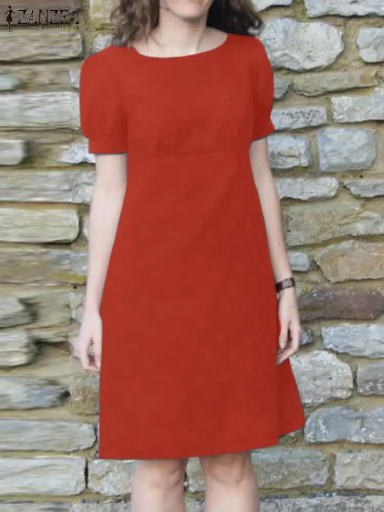 

Летнее женское повседневное уличное платье ZANZEA, винтажные однотонные платья с пышными рукавами, длиной до колен, Женский Стильный плиссированный тонкий Сарафан