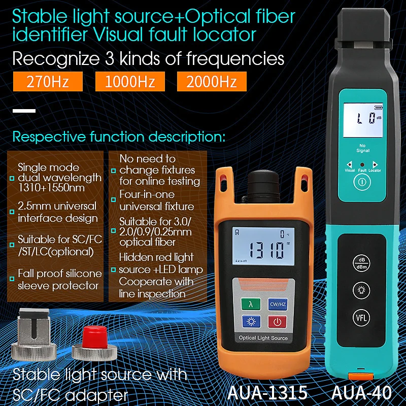 

2021 Lowest Price AUA-40 Live Fiber Optical Identifier with Built in 10mw Visual Fault Locator 1310,1550nm SM LS Light Source