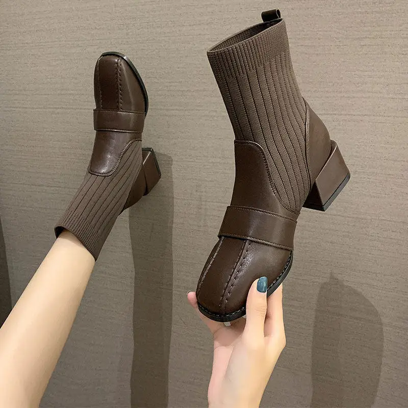 

Black Boots Women Heels Shoes With Heel Shoe Women's High Boot Plus Size Goth Booties Woman Winter 2022 Sneakers Chic Point Knee