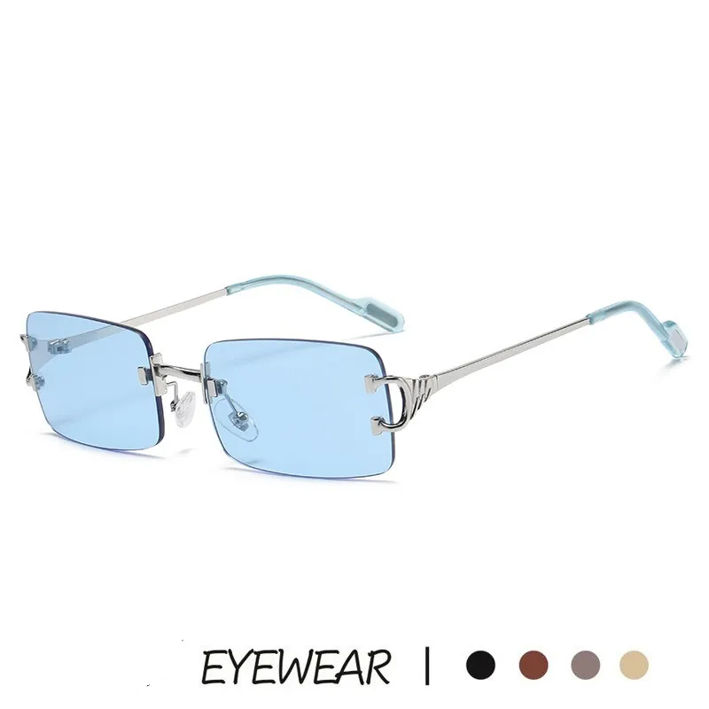 

Очки солнцезащитные мужские и женские без оправы, небольшие прямоугольные модные солнечные очки без оправы, в винтажном стиле, защита UV400, д...