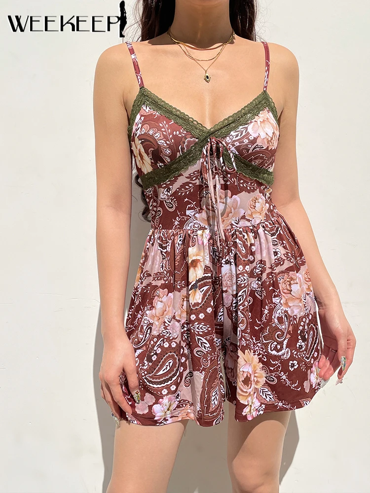 

Женский комбинезон на бретельках Weekeep, сексуальный Свободный комбинезон с v-образным вырезом, без рукавов, с цветочным принтом, пляжный, эсте...