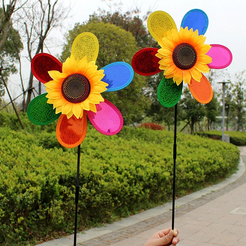 

Sunflower Windmill Pinwheel Colourful Sequins Foldable Windmill Carry Camping Picnic Home Garden Decoration